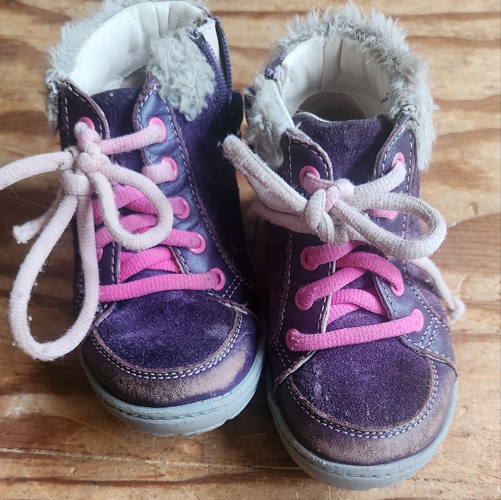 Clarks Purple Kids Boots with Pink Laces